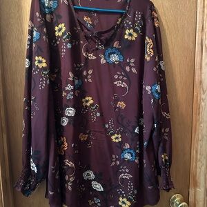 Maurices Burgundy Floral Blouse